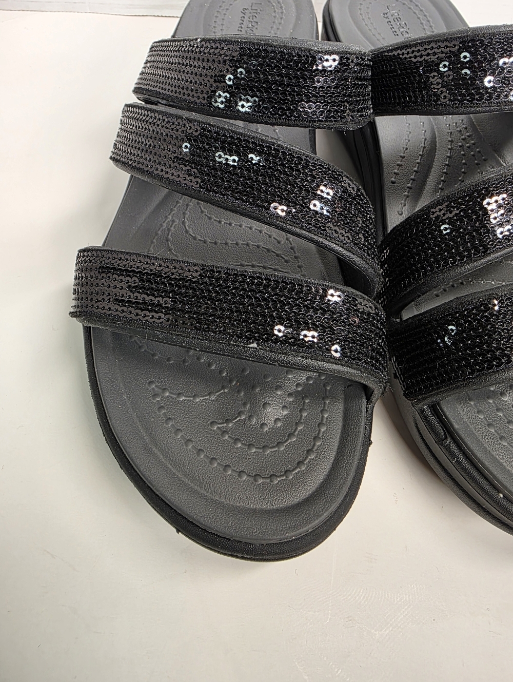 Crocs Literide Boca Black Sequins Sandals Sz 10 - Picture 4 of 8